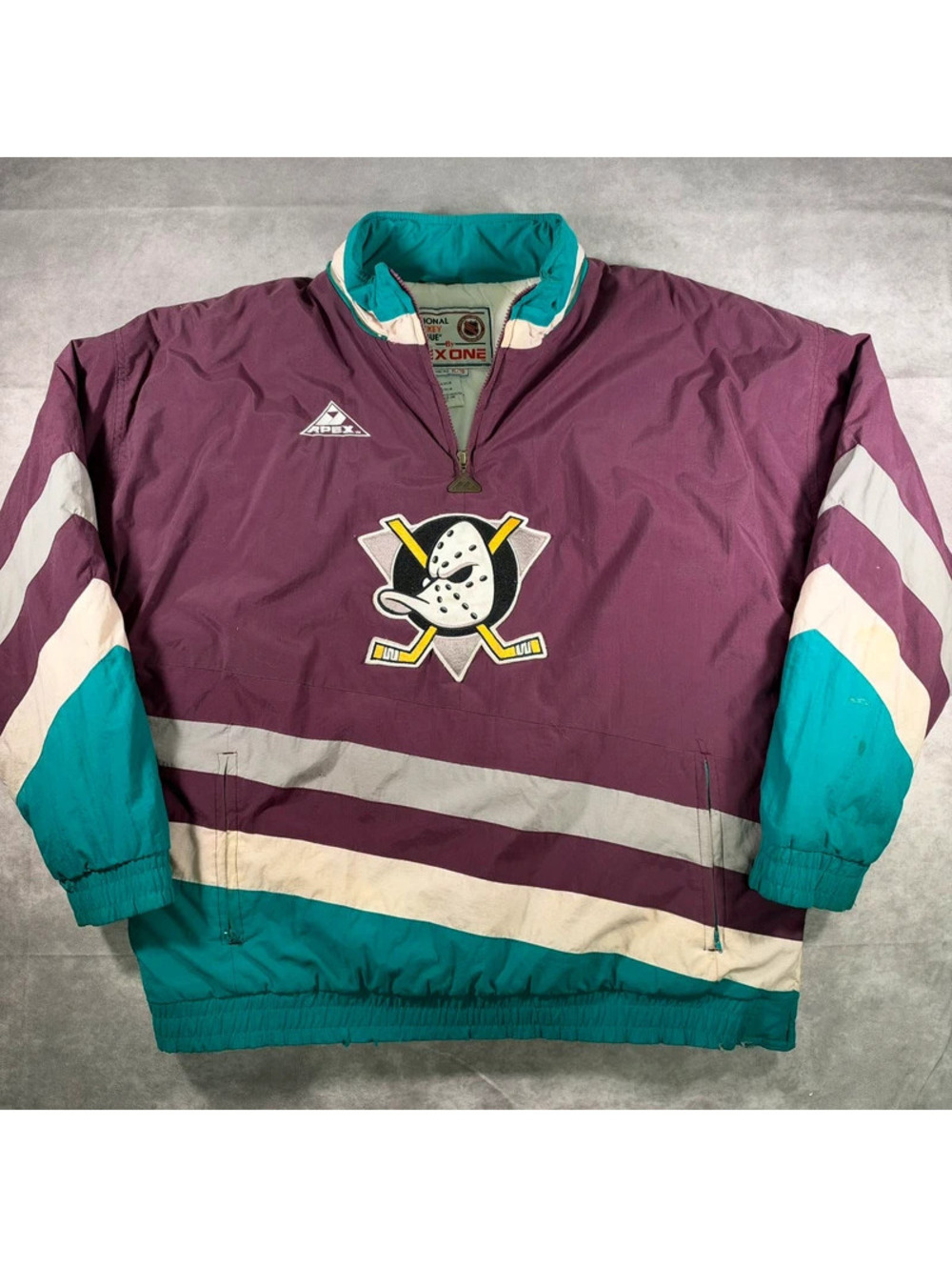 Vintage 90s Mighty Ducks Anaheim Apex One NHL Pullover Jacket Mens Size XL